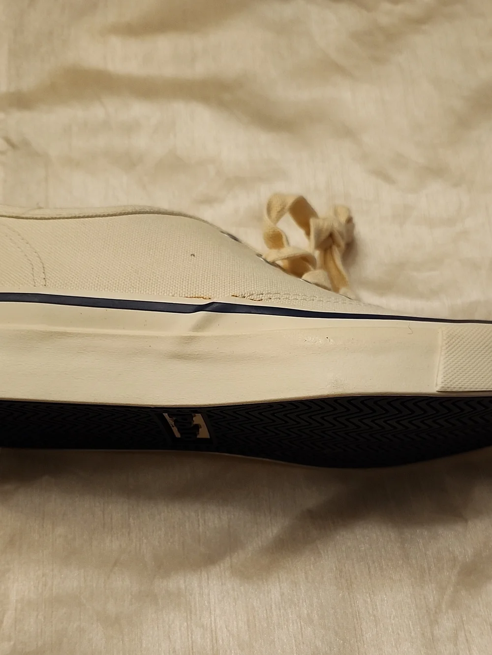 Polo Ralph Lauren Vtg New Cream Canvas Preppy Sneakers Navy Accents, 8B, $30